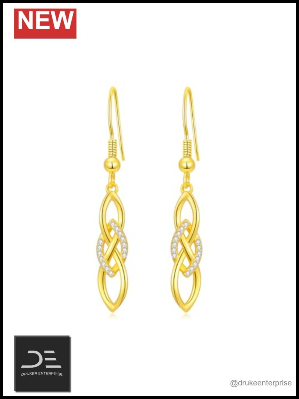 14k Gold Plated Celtic Knot Dangle Earrings for Women with Zircon